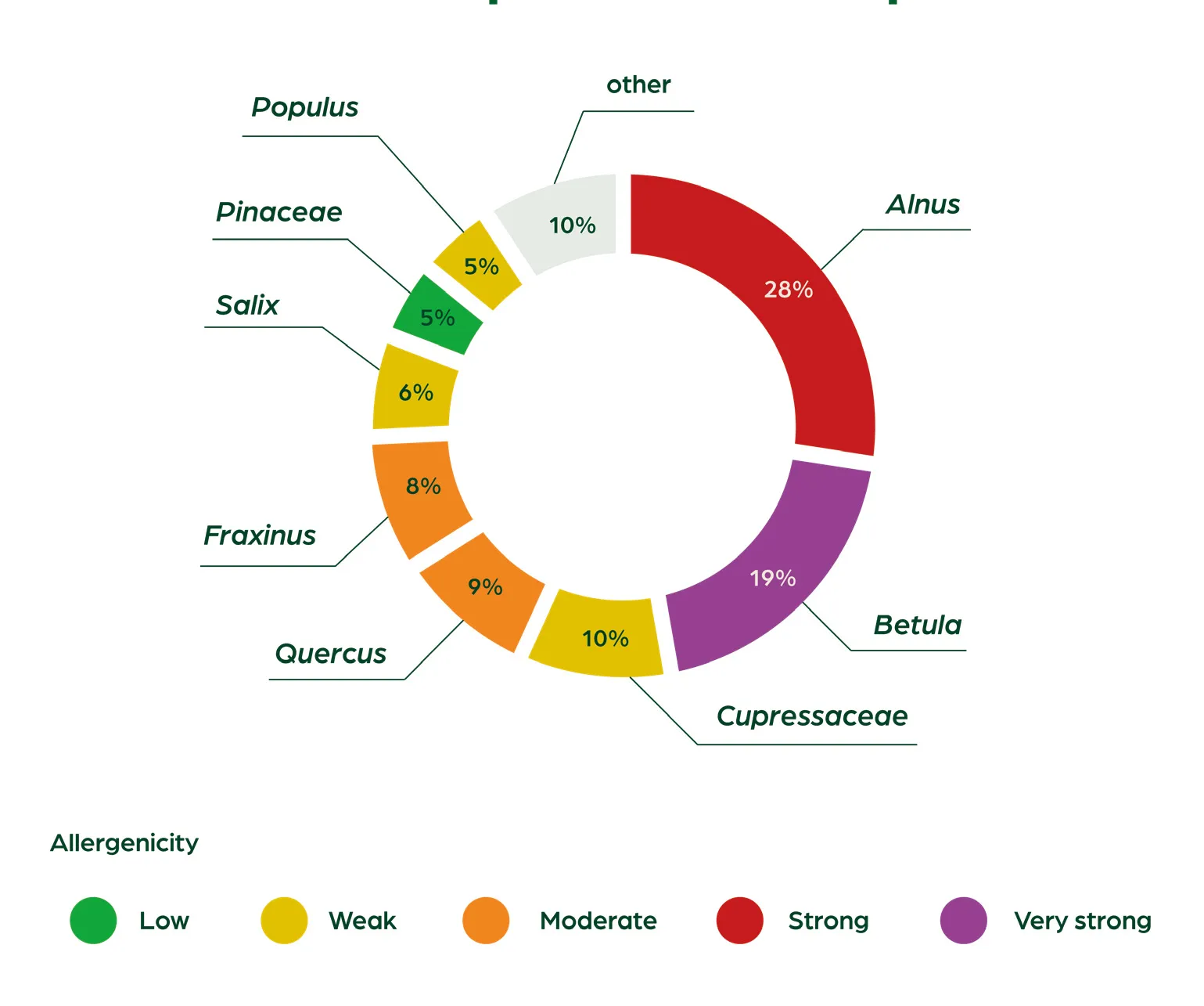 Figure 2: The most prevalent tree pollen counted at the Leiden University Medical Centre.